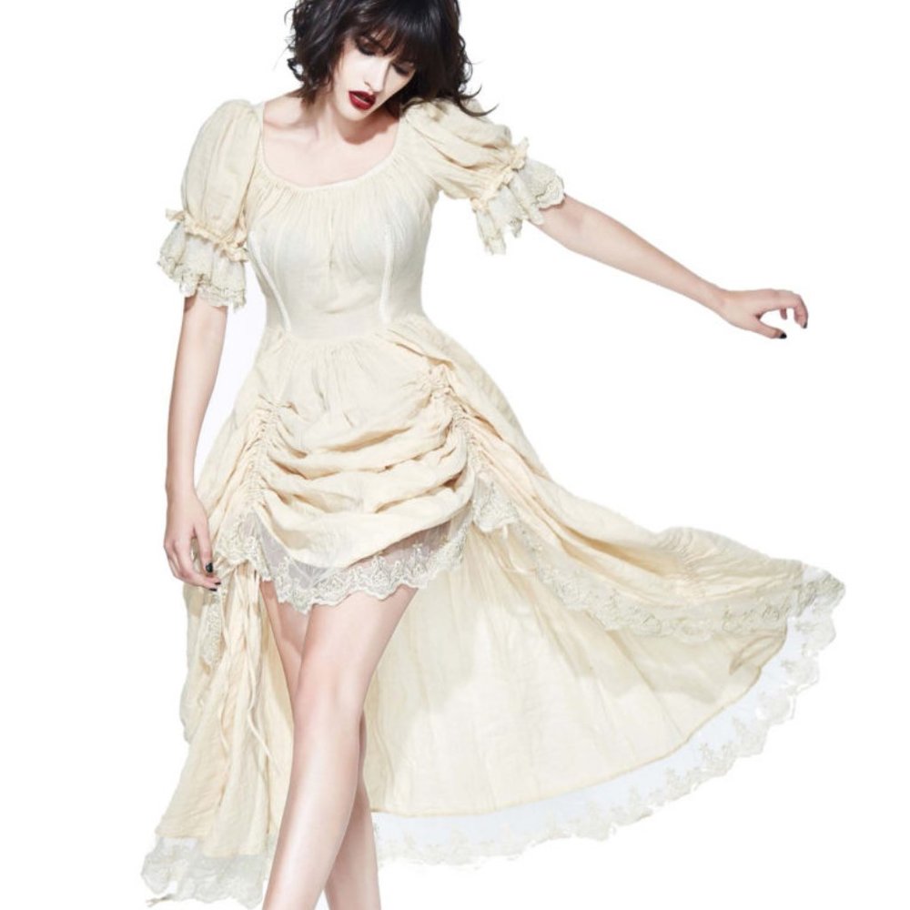 Cream Ruffle Dress Steampunk, Western, Pirate